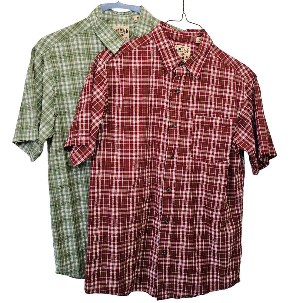 Bundle-2 Red Head‎ Brand Co. Men's Casual Button Down Shirts Medium Short Sleeve